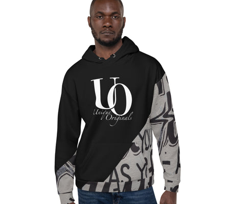 UO | Men's Asymmetric Black Print Hoodie