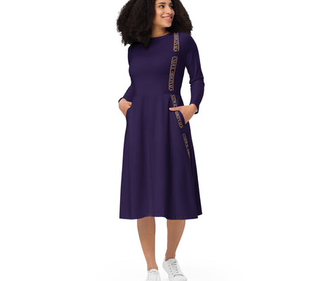 UO | Women's Deep Purple Long Sleeve Midi Dress