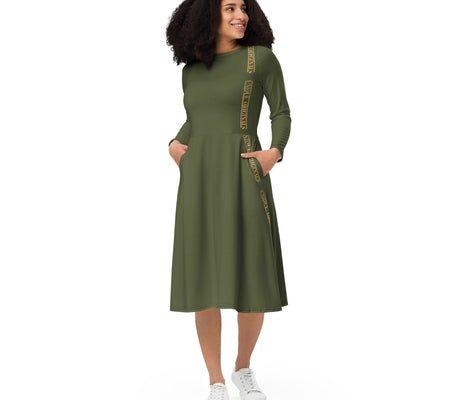 UO | Women's Khaki Long Sleeve Midi Dress