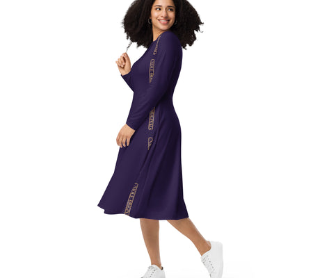 UO | Women's Deep Purple Long Sleeve Midi Dress